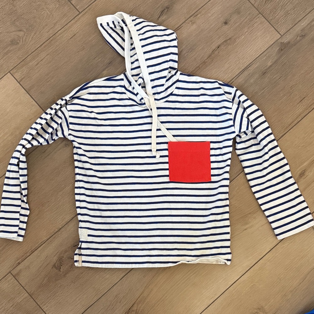 J. Crew Kids Navy Striped Hoodie with Red Accent